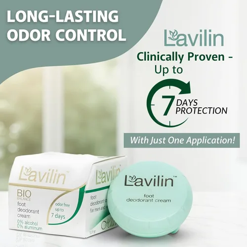 Vista 4 de LAVILIN Crema desodorante para pies, para mujeres y hombres, hasta 7 días, control de olores de pies de larga duración, sin aluminio, alcohol