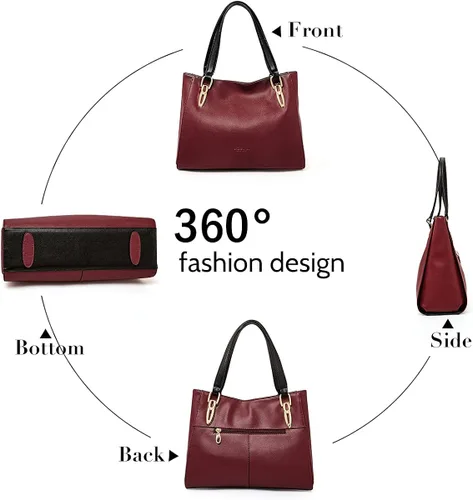 Vista 5 de LAORENTOU Cow Leather Tote Handbags for Women Top-handle Purse Lady Pocketbooks Shoulder Bags Work Tote Bags