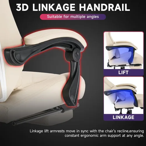 Vista 6 de Silla de juegos con reposapiés y soporte lumbar de masaje, silla ergonómica para videojuegos, sillas de videojuegos de oficina con altura y respaldo