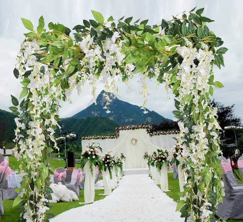 Vista 5 de Paquete de 5 guirnaldas de flores artificiales, guirnaldas de glicina artificial, vid, flores colgantes falsas para decoración floral de boda, total