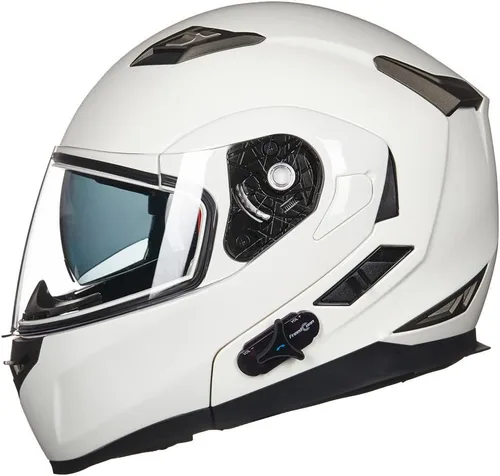 Vista 13 de ILM - Casco de motocicleta modular con visera solar abatible, Bluetooth integrado, intercomunicador, Mp3 Modelo 953/953 PRO Negro mate