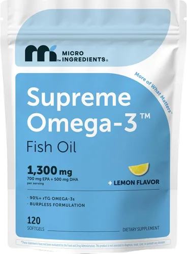 Vista 9 de Micro Ingredients Supreme Omega-3 Aceite de pescado con EPA y DHA ultra altos, cápsulas blandas sin eructos rTG Omega-3 con vitamina D3 Pescado