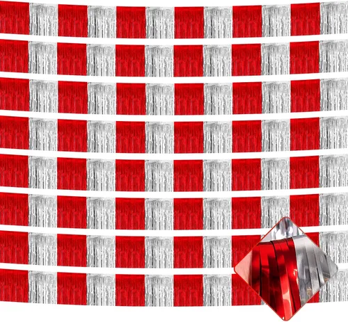 Vista 10 de Paquete de 10 unidades de guirnalda de flecos de papel de aluminio de 10 pies con lentejuelas metálicas, bandera para colgar en la pared, telón