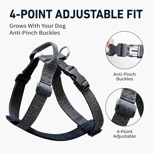 Vista 3 de Galaxy - Arnés reflectante para perro, ajuste ajustable de 4 puntos, hebillas antipellizcos, control de clip trasero y asa de emergencia, forro