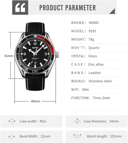 Vista 6 de SKMEI Relojes para hombre, correa de cuero negro, deportivo, grande, grande, de lujo, impermeable, luminoso, vestido de moda, casual, analógico