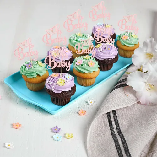 Vista 5 de Gyufise 24 piezas de decoración de mariposa rosa claro con purpurina Oh Baby Butterfly - Decoración de mariposa para baby shower Girl - Suministros