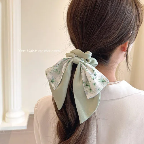 Vista 3 de 5 unidades de bufandas florales para el cabello, cintas para el cabello, bandas de mano, cuerdas elásticas, soporte para cola de caballo impresa