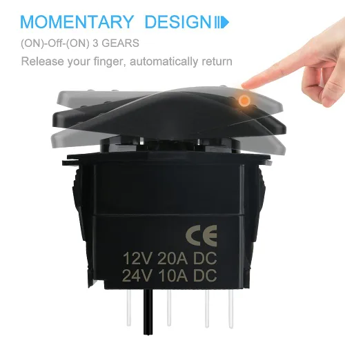 Vista 3 de Interruptor basculante momentáneo (ON) - Apagado (ON) Impermeable 12V/20A 24V/10A 7Pin DPDT luz LED verde, con cables de puente para barco