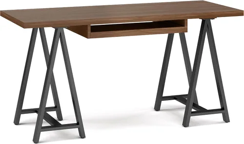 Vista 18 de Simpli Home - Sawhorse - Mesa de centro, color castaño oscuro., Pino, Distressed Grey