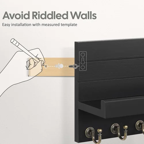 Vista 2 de HONJIN Soporte para llaves de pared: 7 ganchos resistentes mejorados para llaves de fácil instalación, organizador de correo para colgar