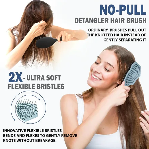 Vista 2 de Fiora Naturals Cepillo desenredante para el cabello, cepillo desenredante 100% ecológico con cerdas ultrasuaves, se desliza a través de los enredos