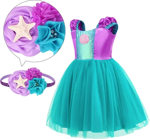Vista 4 de Mermaid Costumes for Toddler Girls,Mermaid Dress for Kids,Birthday Halloween Party Dress Up Outfits