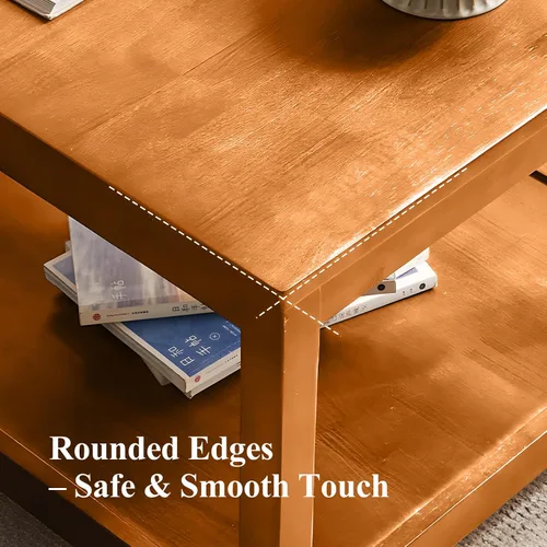 Vista 7 de Mesa auxiliar, mesa auxiliar cuadrada de madera maciza con estante de almacenamiento, mesa auxiliar de 2 niveles para sala de estar, mesa de sofá