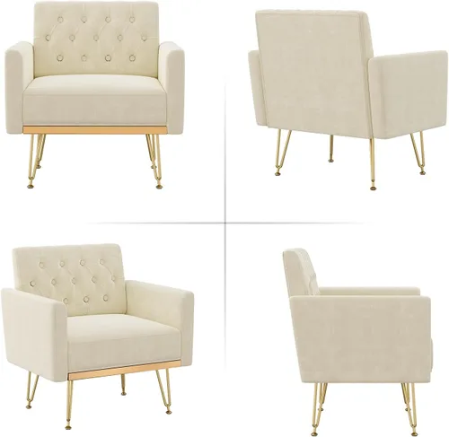 Vista 6 de Olela Silla decorativa con brazo para sala de estar, sillón moderno de terciopelo, sofá individual, acogedora silla auxiliar tapizada para lectura