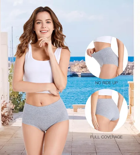 Vista 3 de HAVVIS Bragas Ropa Interior de Mujer de Algodón Cintura Alta Control Abdominal Panties Rosa Jacquard para Damas Multipack