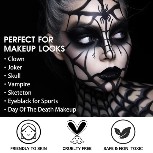 Vista 3 de Pintura facial negra, kit de pintura corporal en crema mezclable, negro ojo para deportes, béisbol, softbol, fútbol, pintura facial para calavera