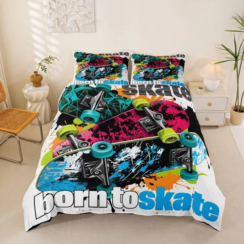 Vista 25 de Feelyou - Funda de edredón con estampado de auriculares, juego de ropa de cama con temática musical, patrón geométrico musical, funda de edredón