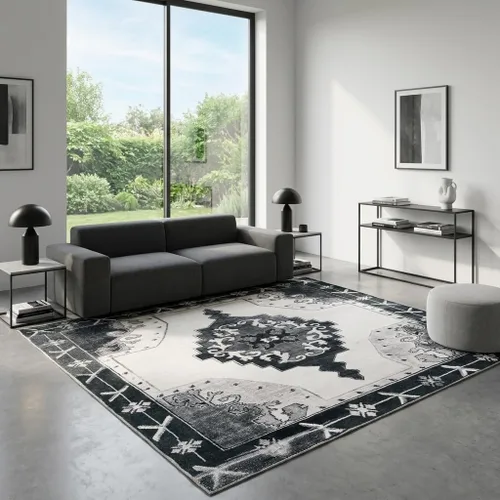 Vista 17 de Unique Loom Timeless Collection - Alfombra de área - Thomas (2' x 3' 1" ovalada, negro y blanco/gris)