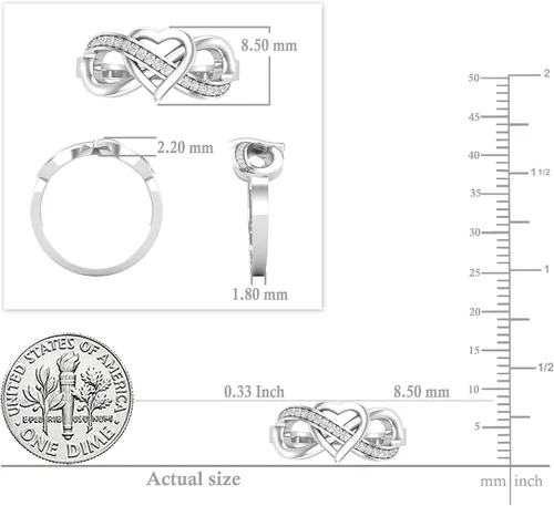 Vista 5 de Dazzlingrock Round White Natural Diamond Infinity Heart Promise Ring