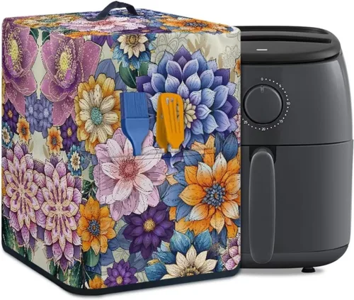 Vista 25 de Air Fryer Oven Dust Cover with Handle and Pocket, Easy Cleaning Electric Appliance Cover, Brown Flower Flor marrón (Brown Flower)