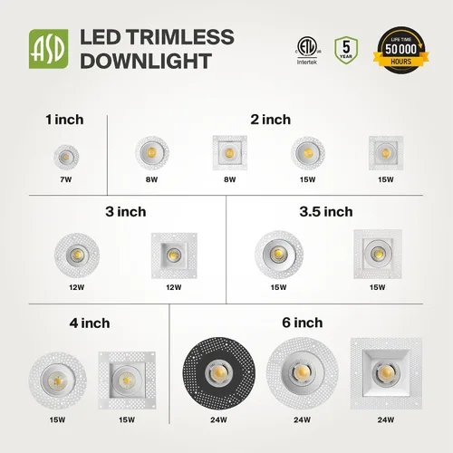 Vista 9 de ASD - Lámpara de techo empotrable LED sin bordes de 2 pulgadas, descendente sin lata con caja de conexiones, 5CCT seleccionable 2700K-5000K, 8W 636
