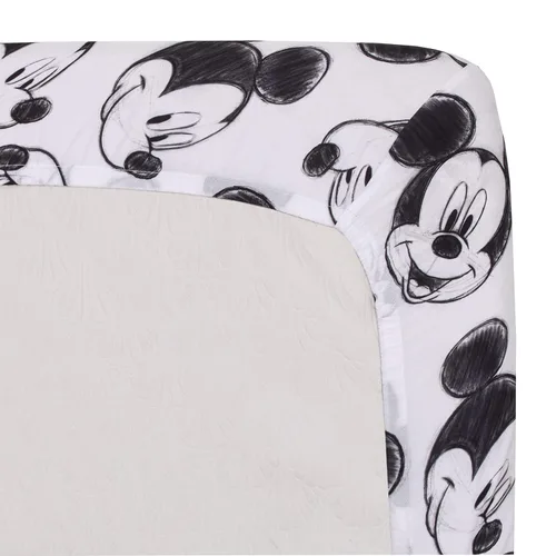 Vista 4 de Disney Mickey Mouse - Sábana bajera ajustable de poliéster para cuna de Mickey Mouse color blanco y negro