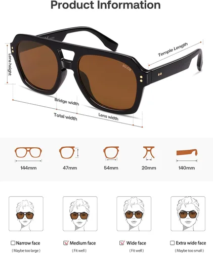 Vista 5 de SOJOS Lentes de sol polarizados retro gruesos estilo aviador para mujeres y hombres, gafas cuadradas de piloto grandes, modernas y audaces SJ2385