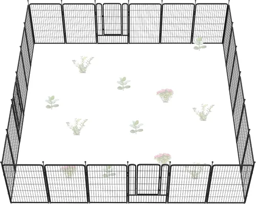 Vista 7 de FXW Valla de jardín al aire libre para el patio, 17 pulgadas de alto x 29.3 pies de largo, barrera de metal resistente para animales, para perros