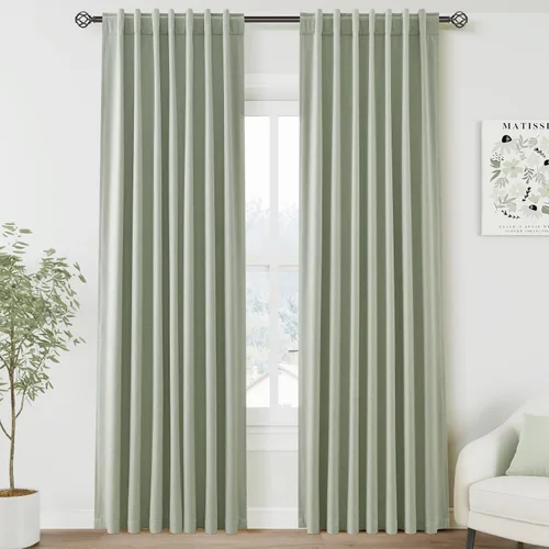 Vista 65 de Nanspring Cortinas de lino 100% opacas para dormitorio, 96 pulgadas de largo, con pestaña trasera, bolsillo para barra, aislamiento térmico, cortina
