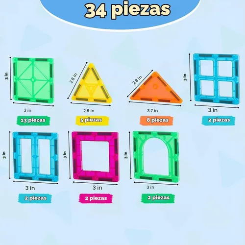 Vista 3 de Gemmicc 34 piezas de azulejos magnéticos, bloques de construcción