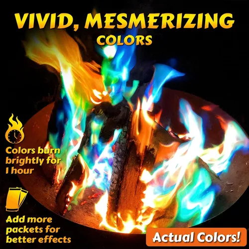 Vista 2 de HGD (Paquete de 28) Paquetes de Cambio de Color de Fuego de Hoguera Mágica para Hoguera - En Realidad 30pk Bono 2 Gratis, Chimenea