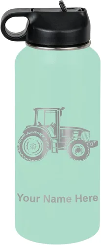 Vista 70 de LaserGram Botella de agua personalizada, tractor agrícola, acero inoxidable de doble pared aislada al vacío con popote superior, regalo grabado