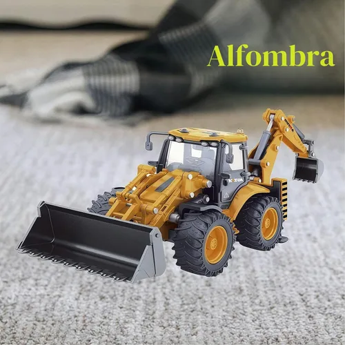 Vista 9 de Retroexcavadora, excavadora, camión, juguetes para niños, 1/50, construcción de vehículos de ingeniería de metal, tractor, colección de modelos