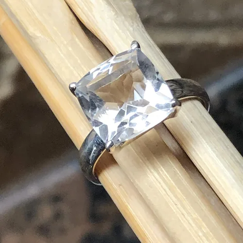 Vista 7 de Anillo de plata esterlina 925 maciza de cuarzo blanco de 2.5 quilates natural tamaño 6, 7, 8, 9