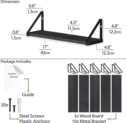 Vista 3 de Wallniture Ponza - Estante flotante de pared de 17 x 4.5 pulgadas, estantes pequeños de madera para almacenamiento en la pared, estante montado