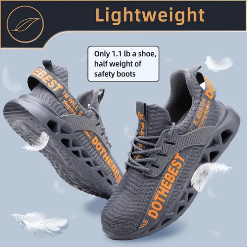 Vista 22 de Furuian - Tenis con punta de acero para hombres y mujeres, zapatos de seguridad ligeros, cómodos, a prueba de pinchazos, zapatos de trabajo