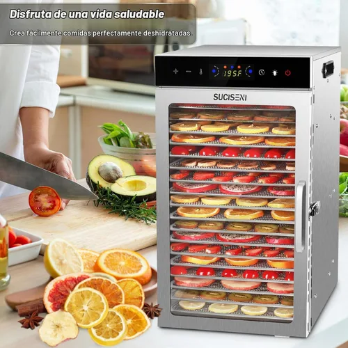 Vista 8 de SUCISENI Máquina deshidratadora de alimentos de 1000 W, 18 bandejas de acero inoxidable, secadora comercial de alimentos deshidratados