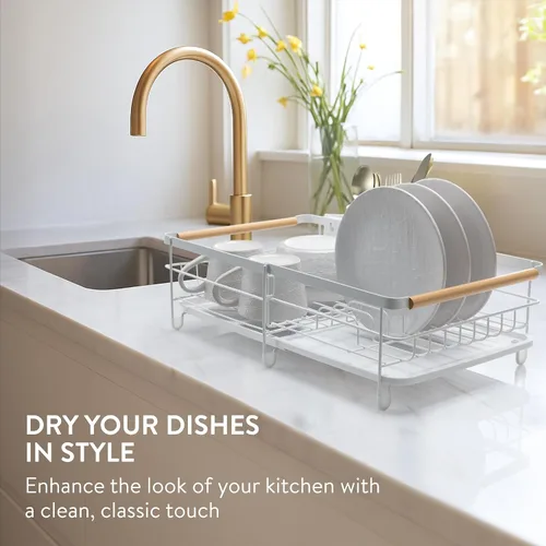 Vista 8 de Navaris Escurridor extensible para platos – Tabla de drenaje ajustable para secar platos – Platos extraíbles y soporte para cubiertos – Escurridor
