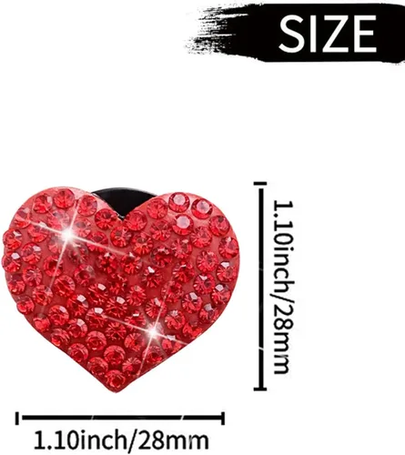 Vista 6 de Clips de ventilación con corazón brillante, 6 piezas de ambientadores de coche en forma de corazón rojo, decoración interior de coche con diamantes
