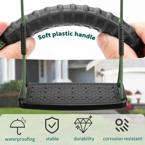 Vista 3 de Asiento de columpio resistente, columpio de árbol para niños con cuerda ajustable, correas antideslizantes, juego de accesorios para patio trasero