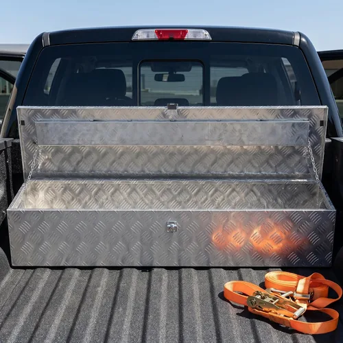 Vista 6 de Caja de herramientas de aluminio para camión de 50 pulgadas, caja de herramientas para cama de camioneta pickup con cerradura y llaves, cajas