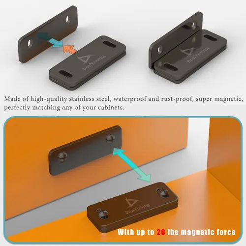 Vista 4 de DonYoung Paquete de 4 cierres magnéticos para puerta, diseño sin huecos, imanes ultrafinos para gabinete, adhesivos para cajones de luz, armario