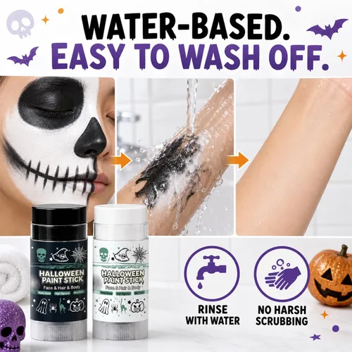 Vista 9 de Juego de pintura corporal SFX de Halloween a base de agua, 2 piezas de Esqueleto