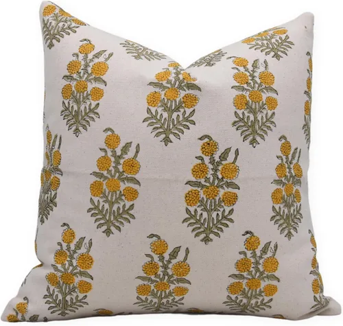 Vista 9 de Funda de cojín cuadrada de lino puro con estampado de bloques a mano de 14 x 14 pulgadas, para sofá, sillón y cama, decoración de primavera y otoño