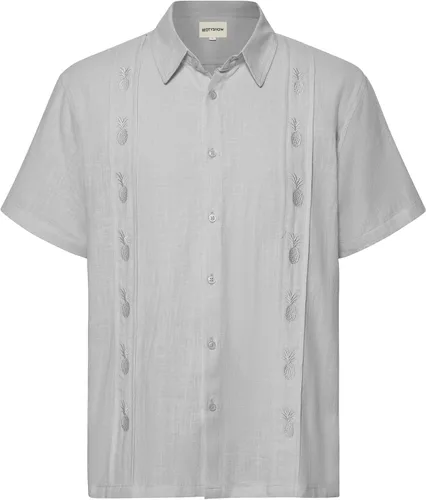Vista 2 de Beotyshow Mens Cuban Guayabera ShortLong Sleeve Shirts Embroidered Pineapple Linen Button up Shirts
