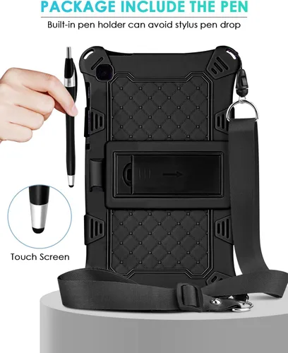 Vista 5 de DETUOSI Funda para Samsung Galaxy Tab A7 Lite de 8.7 pulgadas, con lápiz capacitivo y correa para el hombro, funda protectora ligera de silicona