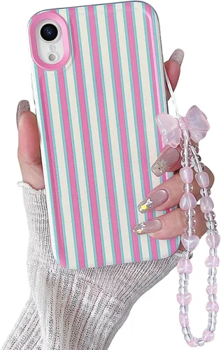 Vista 22 de Bonita funda a rayas para iPhone 6 Plus iPhone 6s Plus con cadena de cuentas, estética suave y delgada, funda protectora de poliuretano