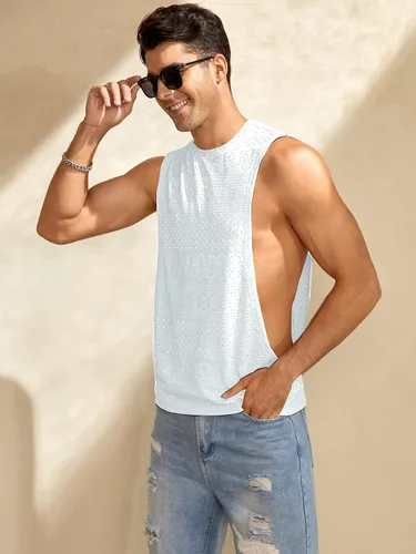 Vista 3 de Verdusa Camiseta sin mangas para hombre, camiseta sin mangas con hueco