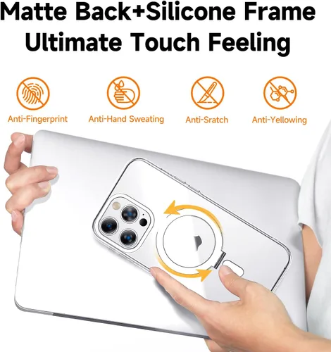 Vista 4 de MAGIC JOHN Funda magnética para iPhone 14 Pro [compatible con Magsafe] [con soporte mental magnético giratorio de 360°]