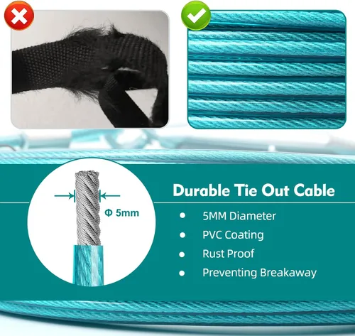 Vista 3 de Correa Corrediza para Perros de 50 Pies para Patio con Cable de Sujeción de 10 Pies - Sistema de Polea Resistente para Perros Grandes de Hasta 250